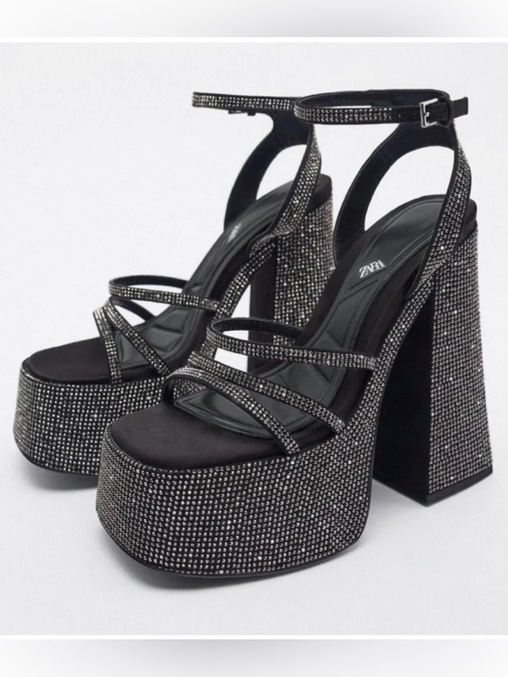 Zara Black Crystal-Embellished Platform Sandals